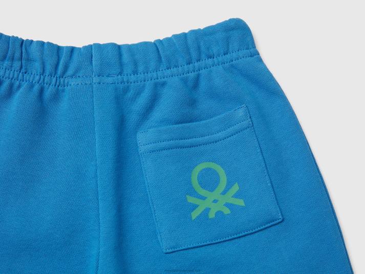 kinderen Benetton bermuda's van 100% biologisch katoenen sweatstof helderblauw 4R622334