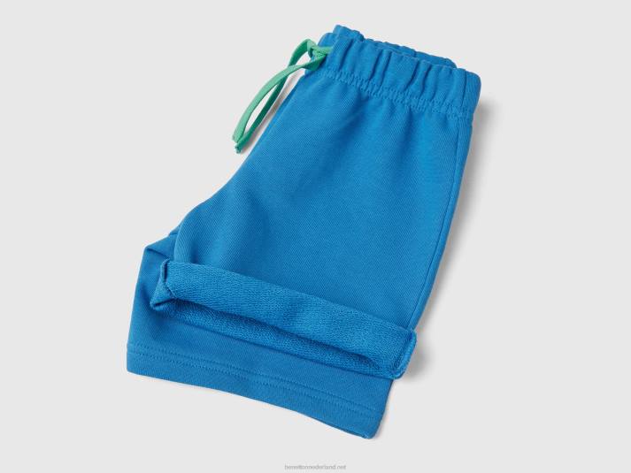 kinderen Benetton bermuda's van 100% biologisch katoenen sweatstof helderblauw 4R622334