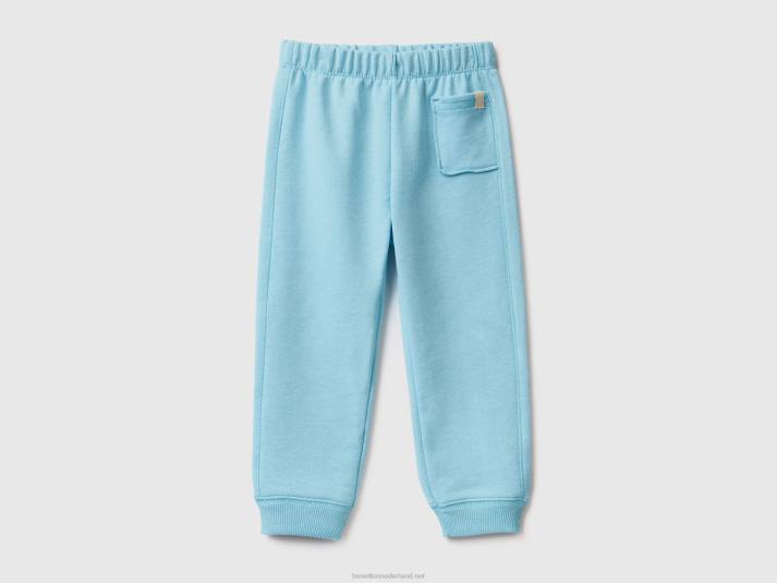 kinderen Benetton joggingbroek van gerecyclede stof met zak neon hemelsblauw 4R622333