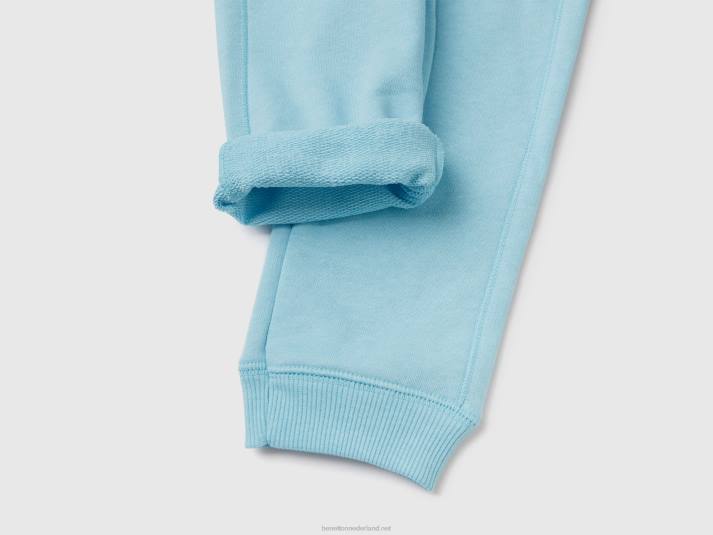 kinderen Benetton joggingbroek van gerecyclede stof met zak neon hemelsblauw 4R622333
