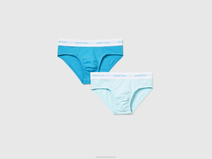 kinderen Benetton twee slips met elastiek met logo hemelsblauw 4R624982