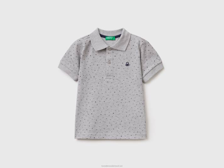 kinderen Benetton Slim-fit polo met micropatroon lichtgrijs 4R622295