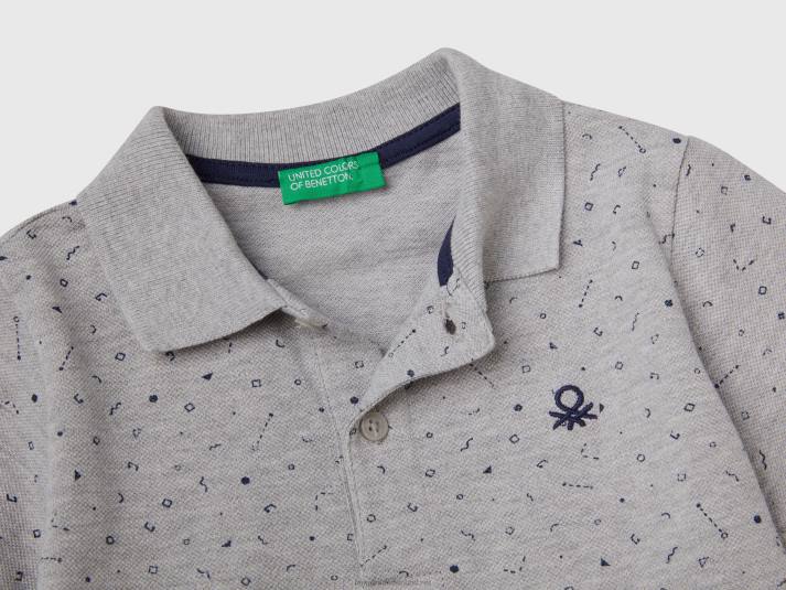 kinderen Benetton Slim-fit polo met micropatroon lichtgrijs 4R622295