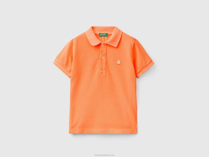 kinderen Benetton neon polo van biologisch katoen neon-oranje 4R622302