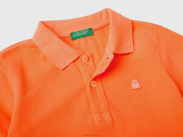 kinderen Benetton neon polo van biologisch katoen neon-oranje 4R622302