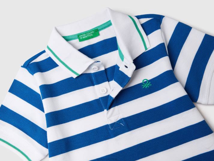 kinderen Benetton polo met korte mouwen en strepen helderblauw 4R625143