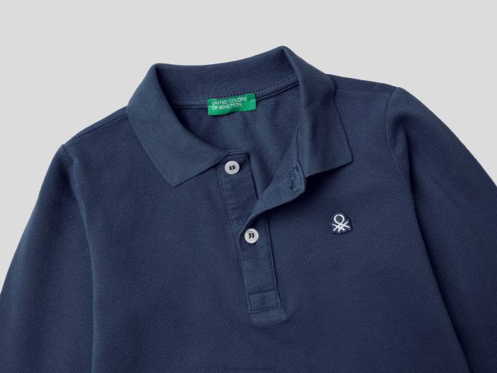 kinderen Benetton polo met lange mouwen van biologisch katoen donkerblauw 4R625155