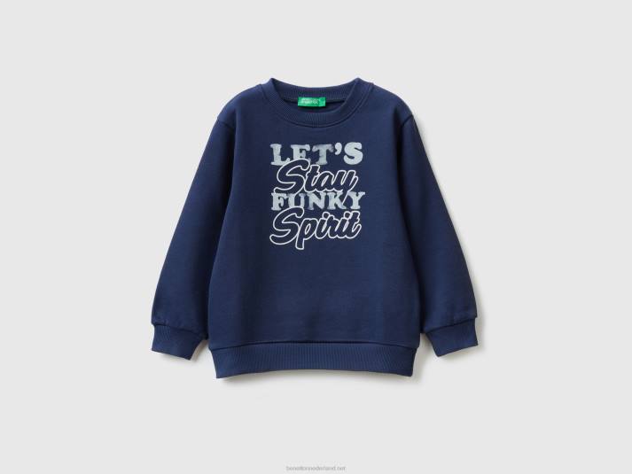 kinderen Benetton sweatshirt met ronde hals en print donkerblauw 4R625123