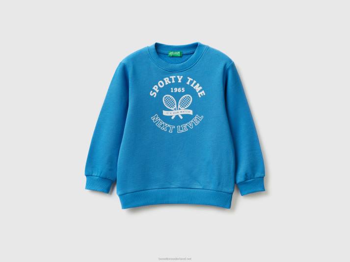 kinderen Benetton sweatshirt met ronde hals en print helderblauw 4R625101
