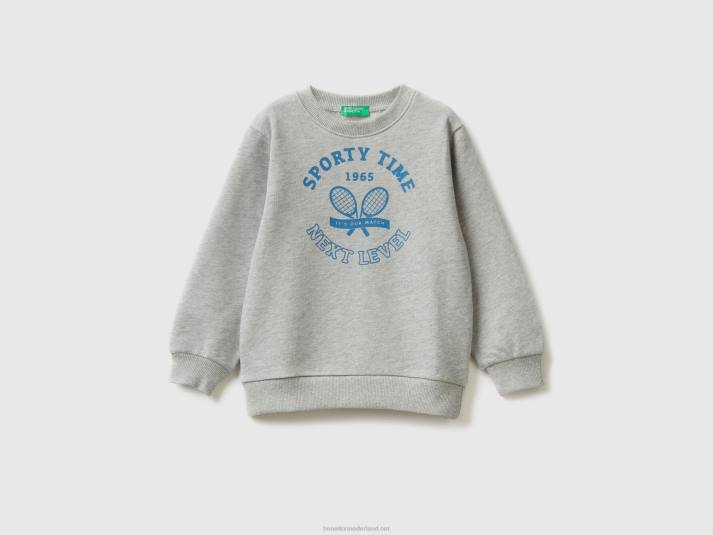 kinderen Benetton sweatshirt met ronde hals en print lichtgrijs 4R622264