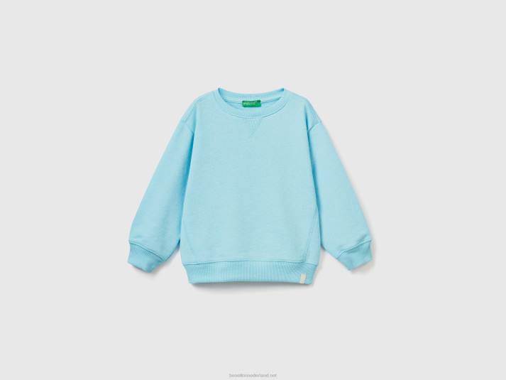 kinderen Benetton sweatshirt met ronde hals van gerecyclede stof neon hemelsblauw 4R625095