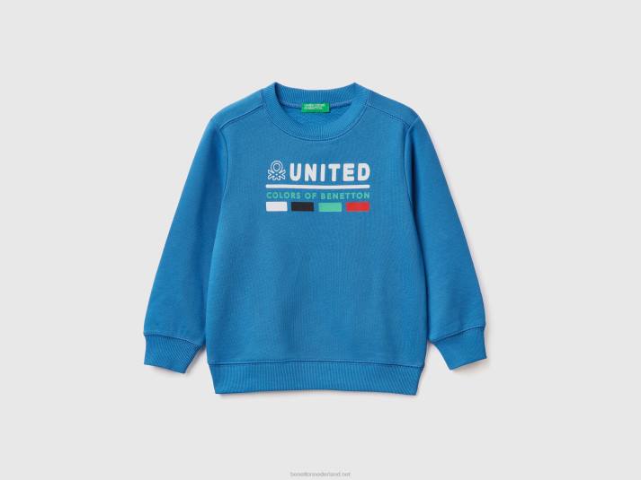 kinderen Benetton sweatshirt van 100% biologisch katoen helderblauw 4R625093