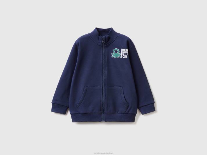 kinderen Benetton sweatshirt van biologisch katoen met ritssluiting donkerblauw 4R622280