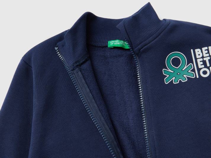 kinderen Benetton sweatshirt van biologisch katoen met ritssluiting donkerblauw 4R625128