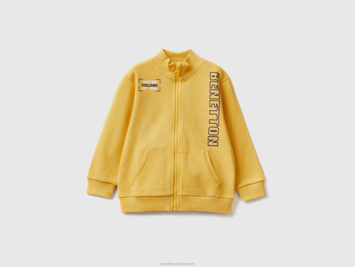 kinderen Benetton sweatshirt van biologisch katoen met ritssluiting geel 4R625107