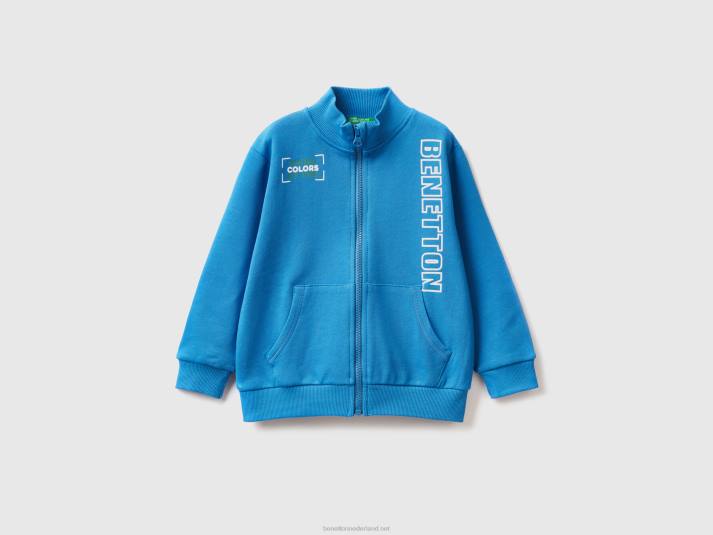 kinderen Benetton sweatshirt van biologisch katoen met ritssluiting helderblauw 4R625132