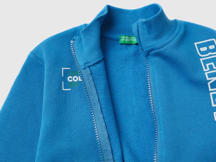 kinderen Benetton sweatshirt van biologisch katoen met ritssluiting helderblauw 4R625132