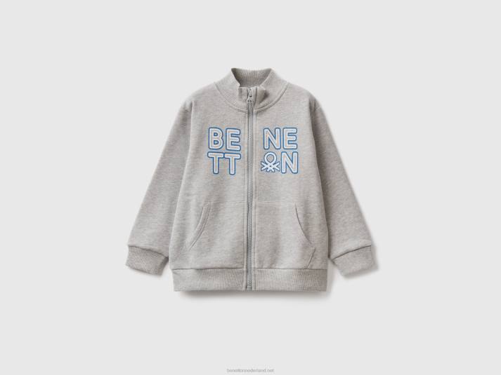 kinderen Benetton sweatshirt van biologisch katoen met ritssluiting lichtgrijs 4R622239