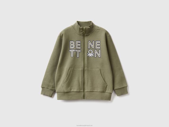 kinderen Benetton sweatshirt van biologisch katoen met ritssluiting militair groen 4R622254