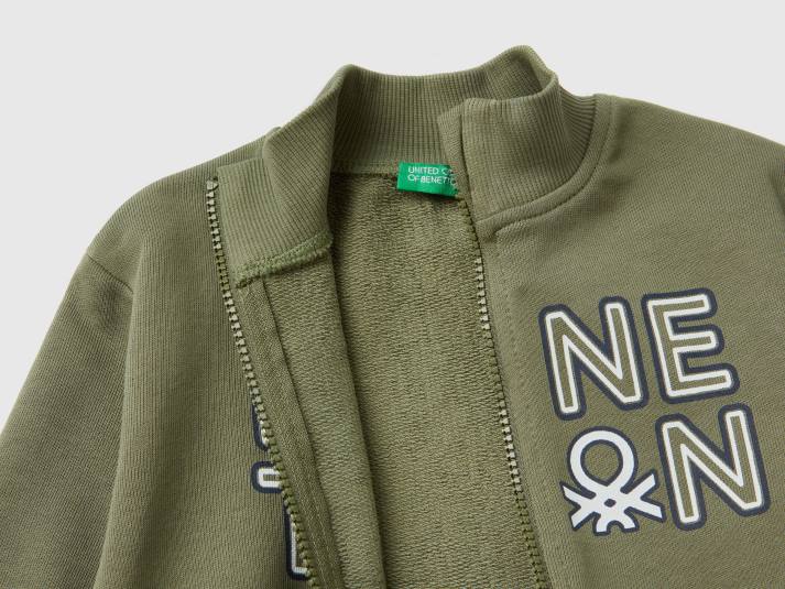 kinderen Benetton sweatshirt van biologisch katoen met ritssluiting militair groen 4R625119