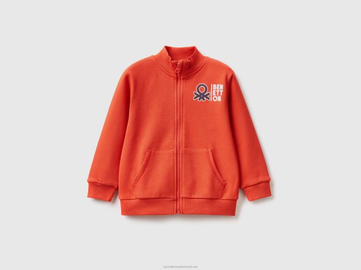 kinderen Benetton sweatshirt van biologisch katoen met ritssluiting rood 4R622263
