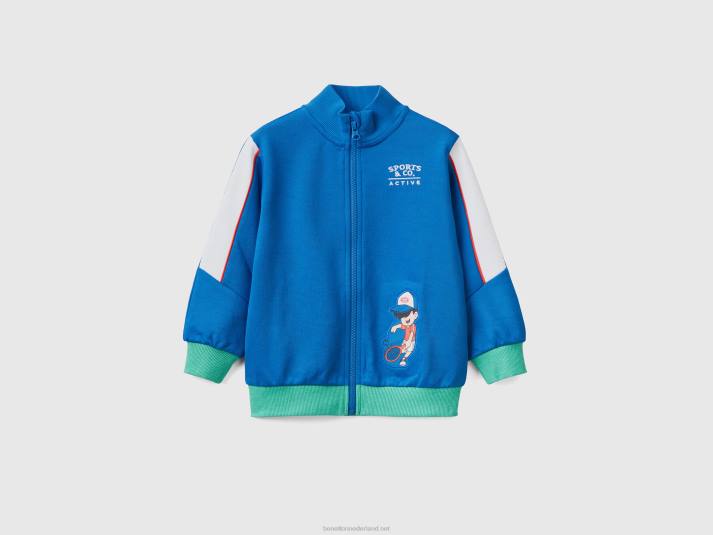 kinderen Benetton sweatshirt van technische stof met ritssluiting helderblauw 4R622252