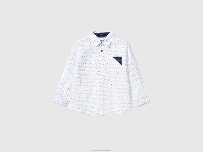 kinderen Benetton Overhemd met microdessin en zak wit 4R625031
