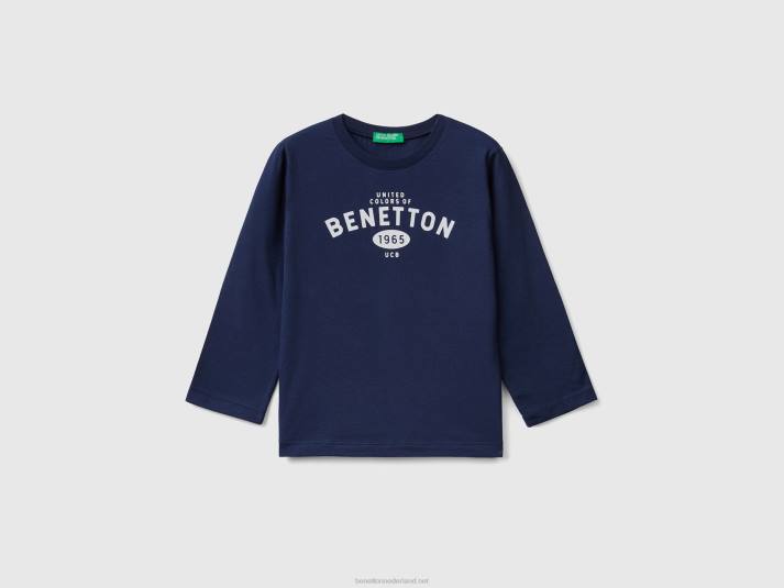 kinderen Benetton T-shirt met lange mouwen en logo donkerblauw 4R622206