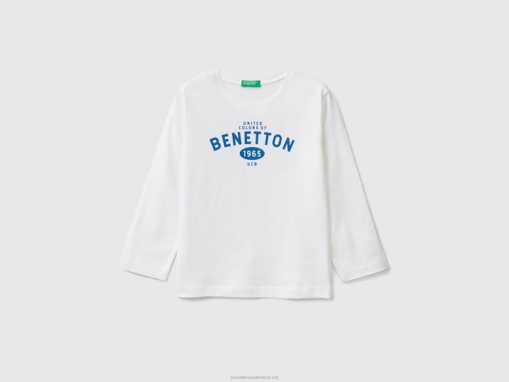 kinderen Benetton T-shirt met lange mouwen en logo wit 4R625081