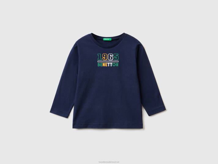 kinderen Benetton T-shirt met lange mouwen van biologisch katoen donkerblauw 4R625055