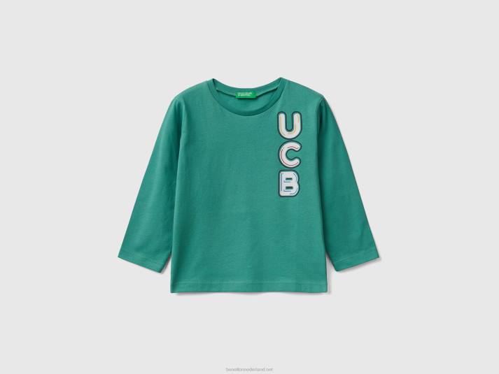 kinderen Benetton T-shirt met lange mouwen van biologisch katoen donkergroen 4R622141