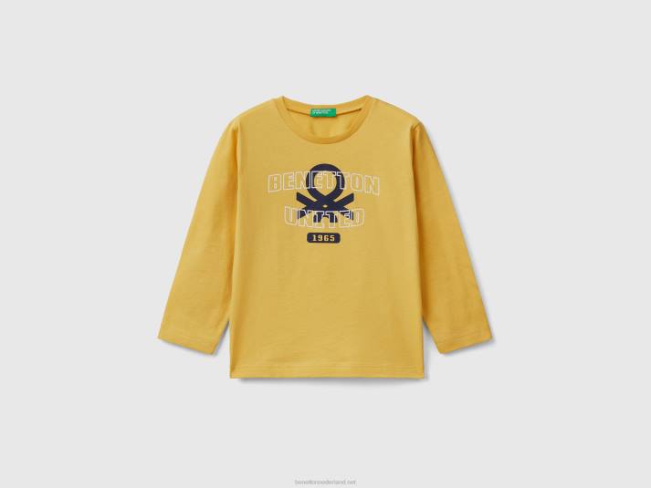 kinderen Benetton T-shirt met lange mouwen van biologisch katoen geel 4R625056