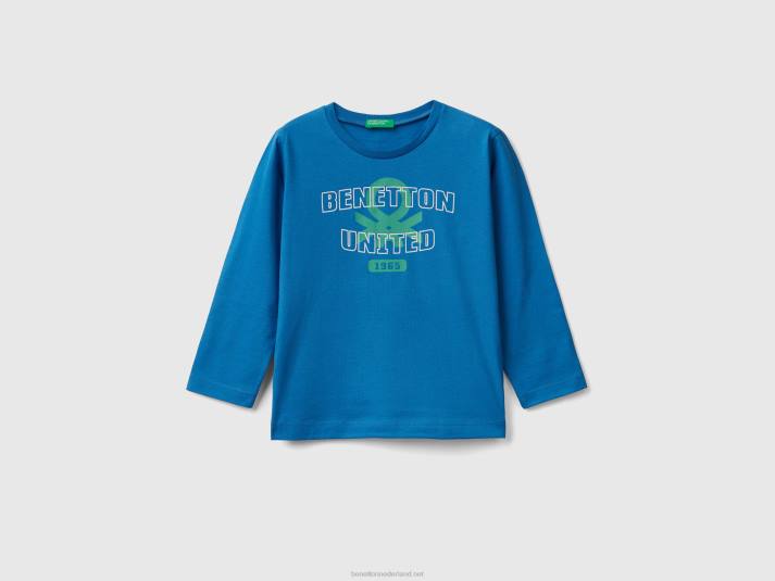 kinderen Benetton T-shirt met lange mouwen van biologisch katoen helderblauw 4R625070