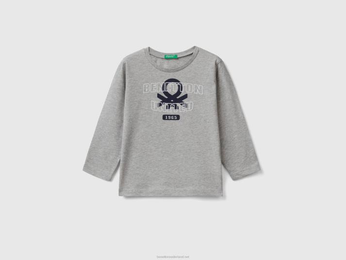 kinderen Benetton T-shirt met lange mouwen van biologisch katoen lichtgrijs 4R625057
