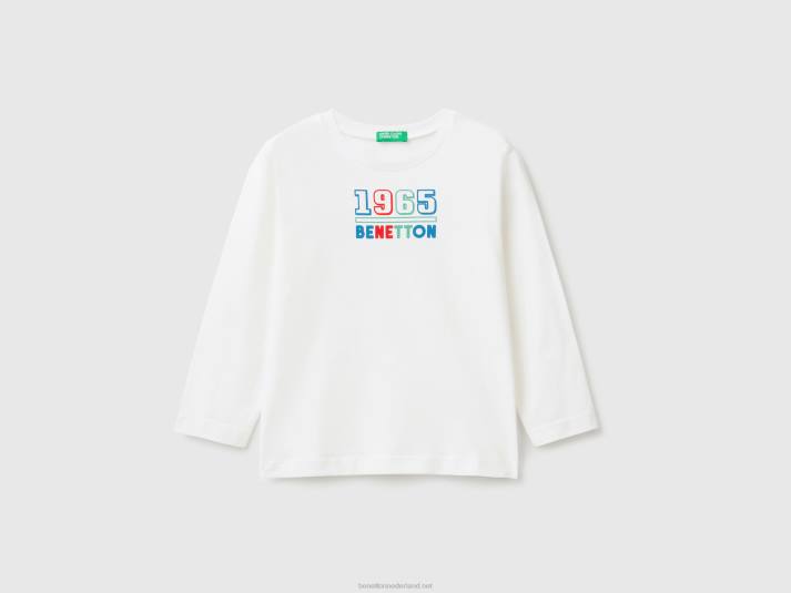 kinderen Benetton T-shirt met lange mouwen van biologisch katoen wit 4R622193