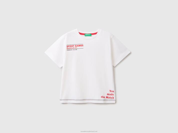 kinderen Benetton T-shirt met ronde hals en print wit 4R625038