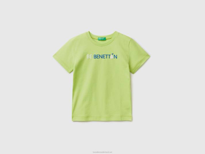 kinderen Benetton T-shirt van 100% biologisch katoen met logo Neon groen 4R625053