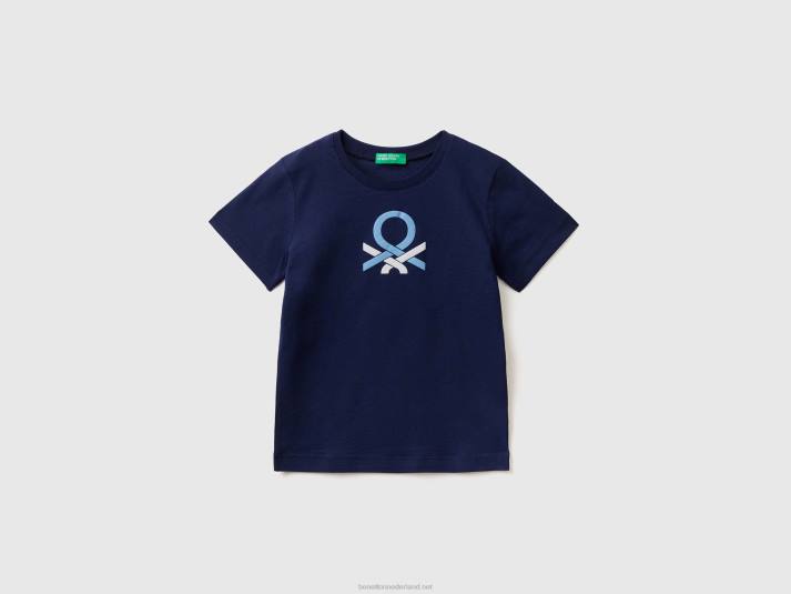kinderen Benetton T-shirt van 100% biologisch katoen met logo donkerblauw 4R622143