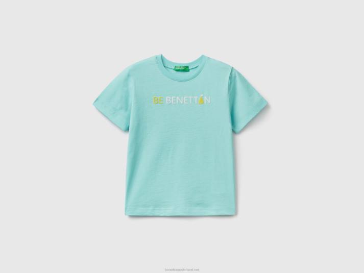 kinderen Benetton T-shirt van 100% biologisch katoen met logo lichtblauw 4R625034