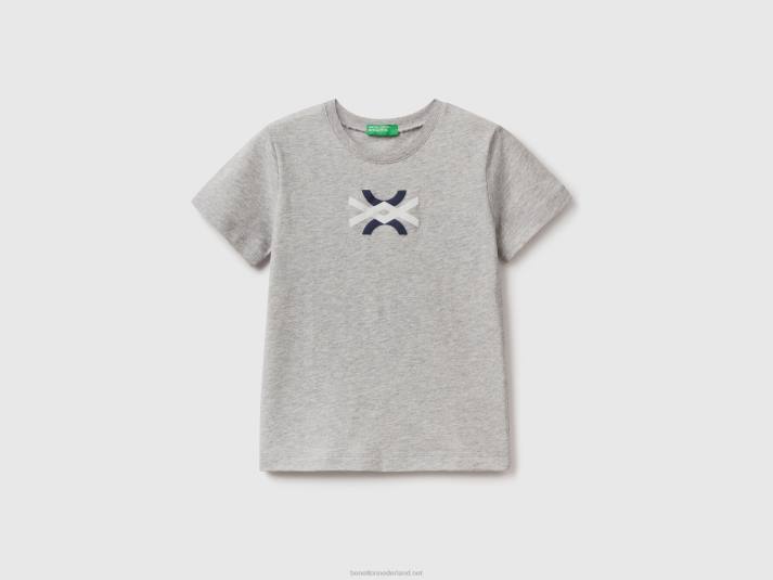 kinderen Benetton T-shirt van 100% biologisch katoen met logo lichtgrijs 4R622128