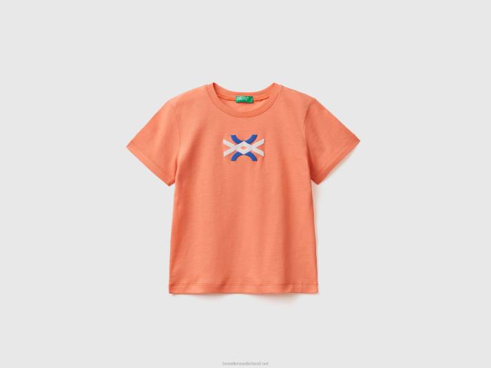 kinderen Benetton T-shirt van 100% biologisch katoen met logo oranje 4R622214