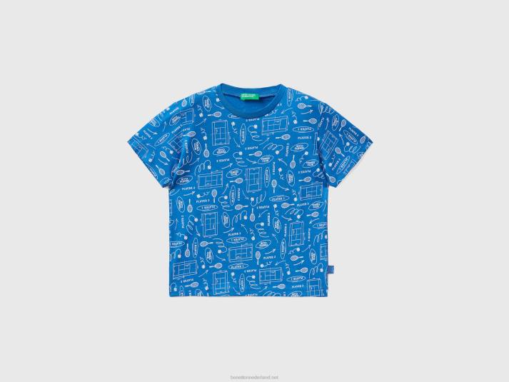 kinderen Benetton T-shirt van 100% katoen met dessin lichtblauw 4R625032