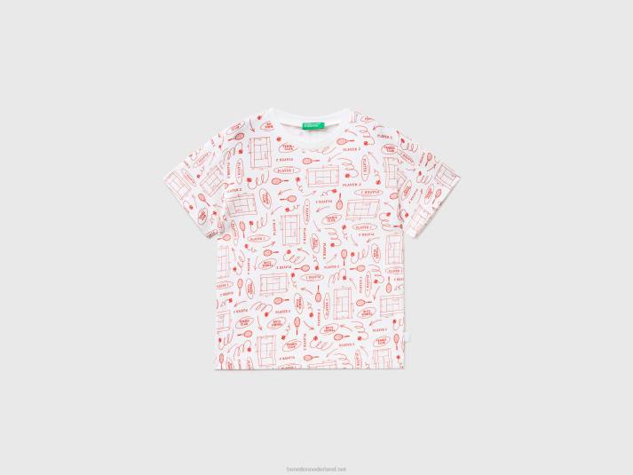 kinderen Benetton T-shirt van 100% katoen met dessin wit 4R625085