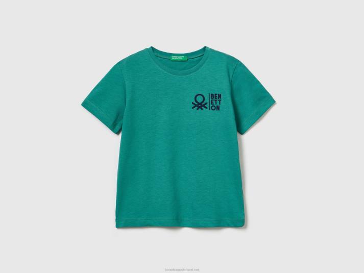 kinderen Benetton T-shirt van 100% katoen met logo donkergroen 4R622178