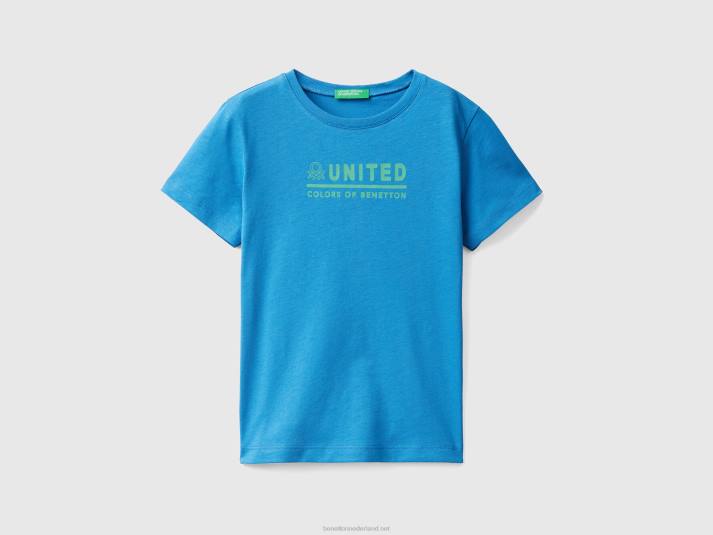 kinderen Benetton T-shirt van 100% katoen met logo helderblauw 4R622194