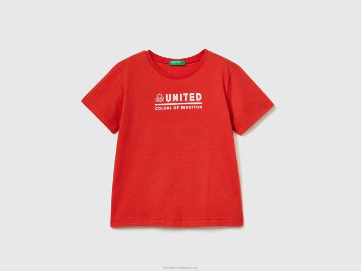 kinderen Benetton T-shirt van 100% katoen met logo rood 4R622182