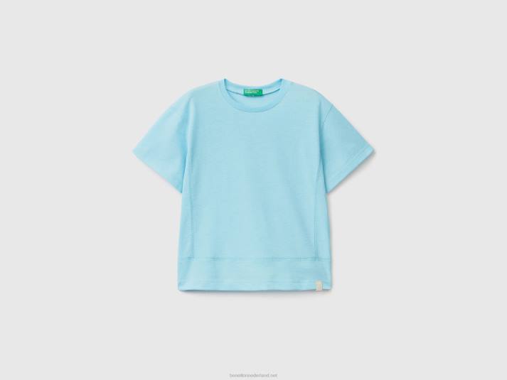 kinderen Benetton T-shirt van gerecyclede stof neon hemelsblauw 4R622183