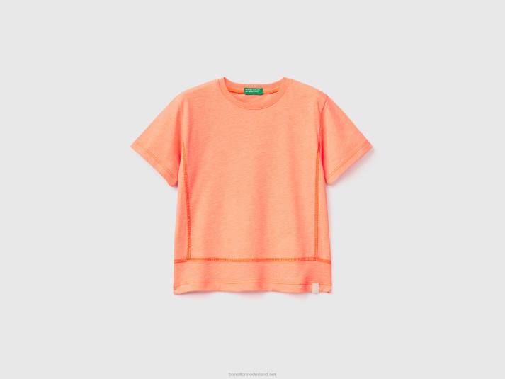 kinderen Benetton T-shirt van gerecyclede stof neon-oranje 4R622150