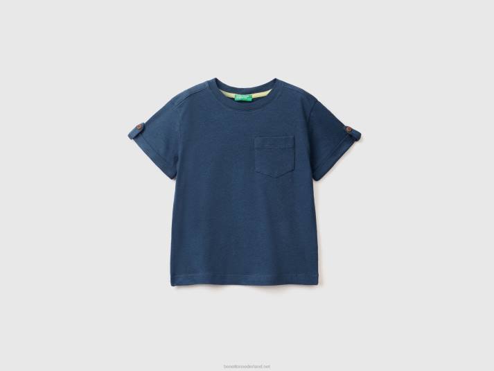 kinderen Benetton T-shirt van linnenmix met zak donkerblauw 4R622227