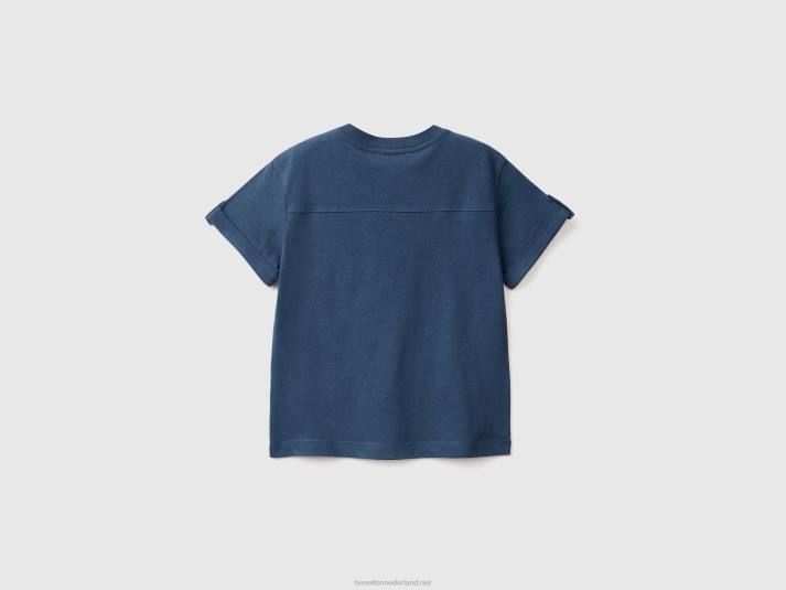 kinderen Benetton T-shirt van linnenmix met zak donkerblauw 4R622227